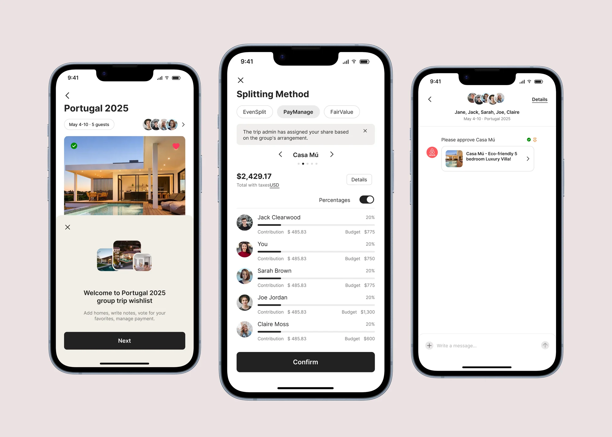 Airbnb group booking: the wishlist, the splitting method and the group message thread