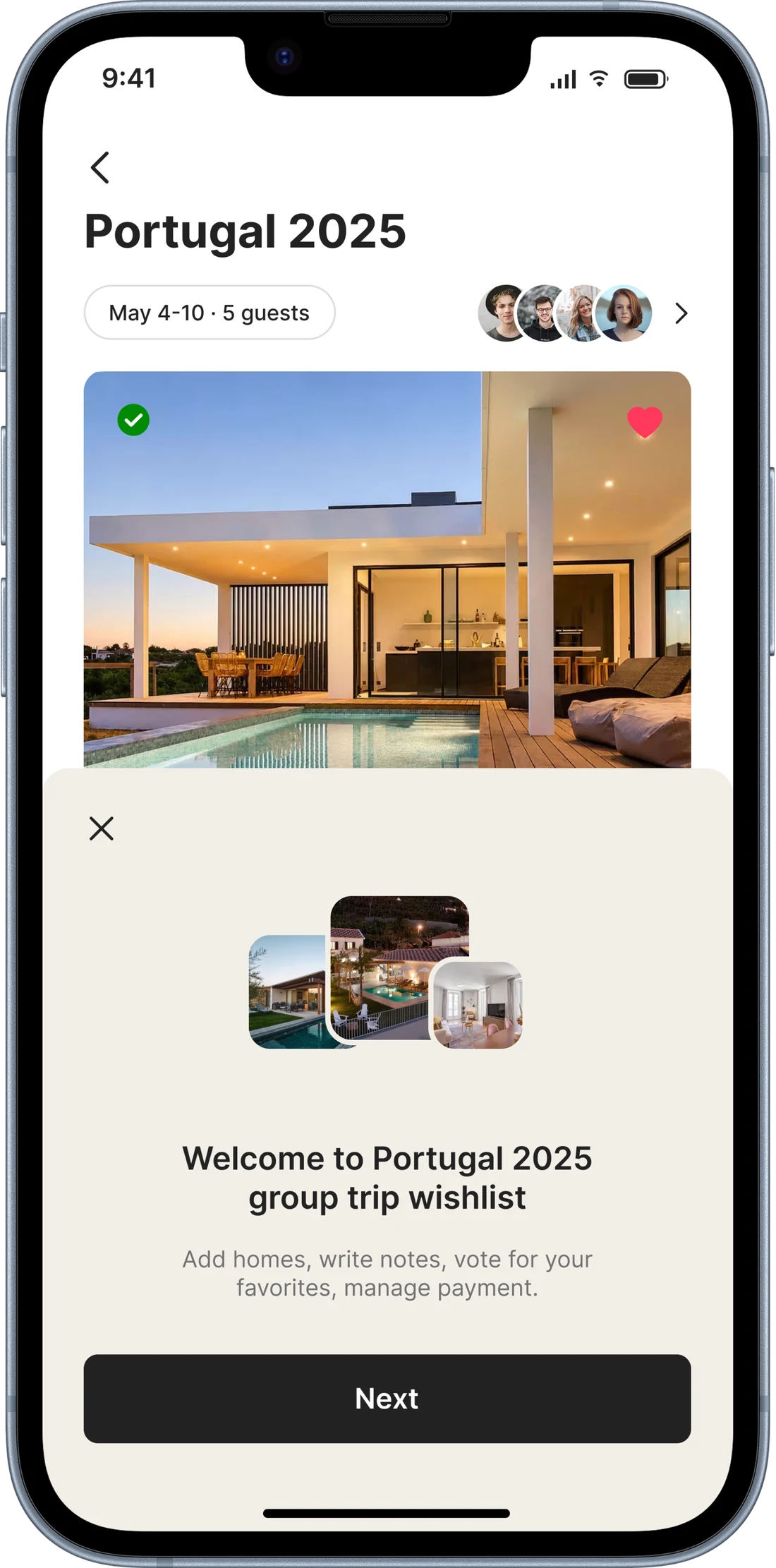 The group trip wishlist welcome screen