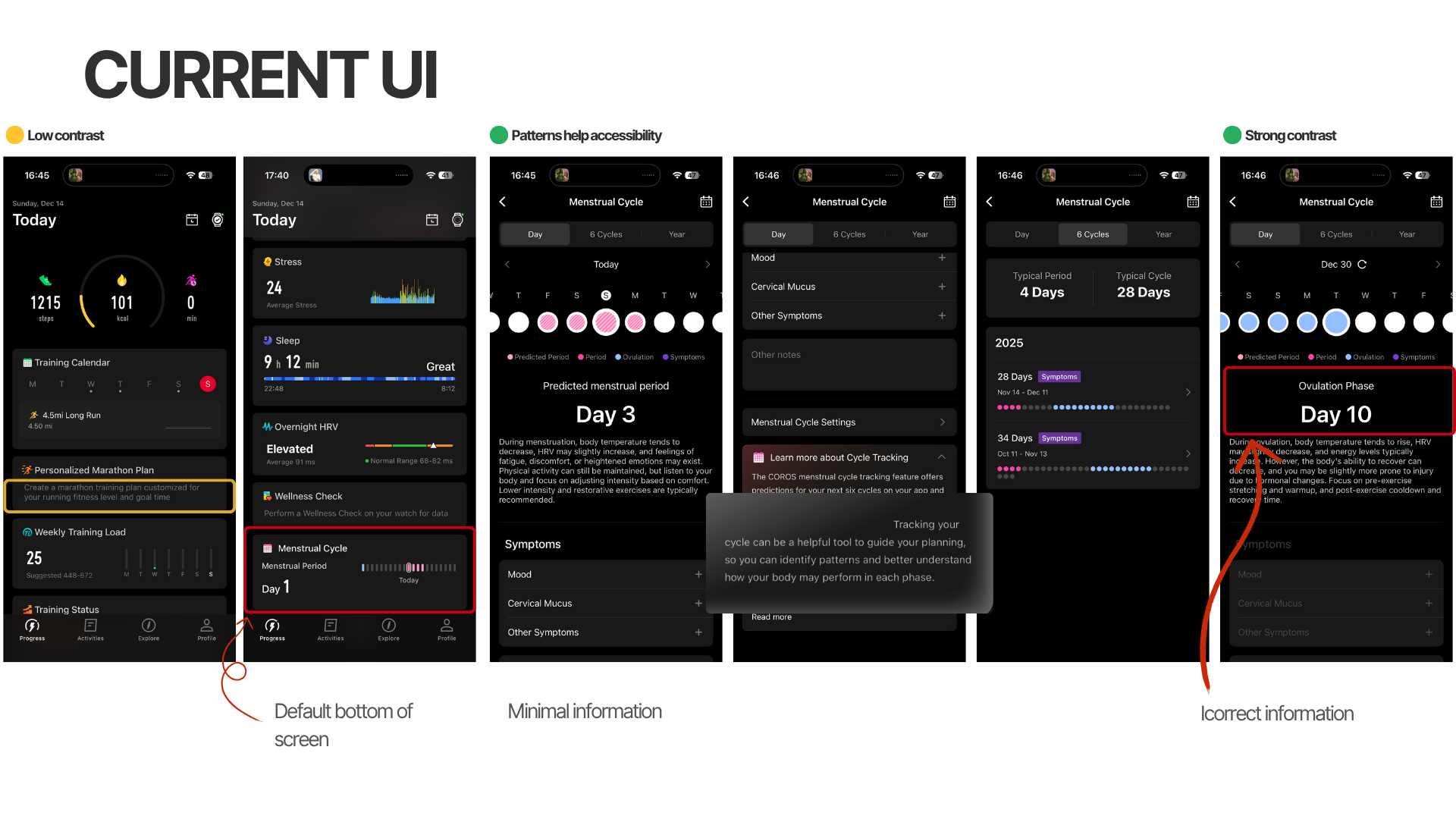 Current COROS cycle tracking screens