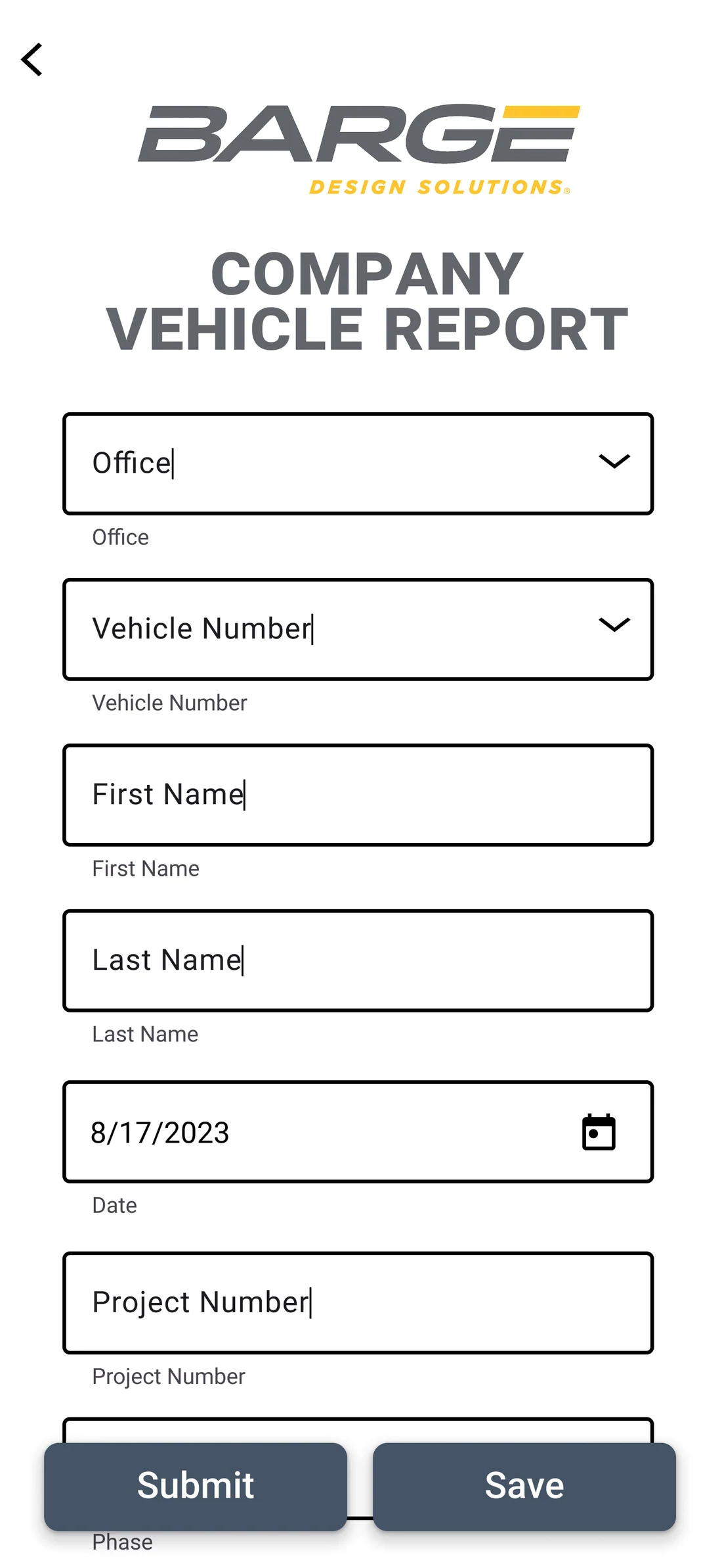 Version 1 new report form, one field per line