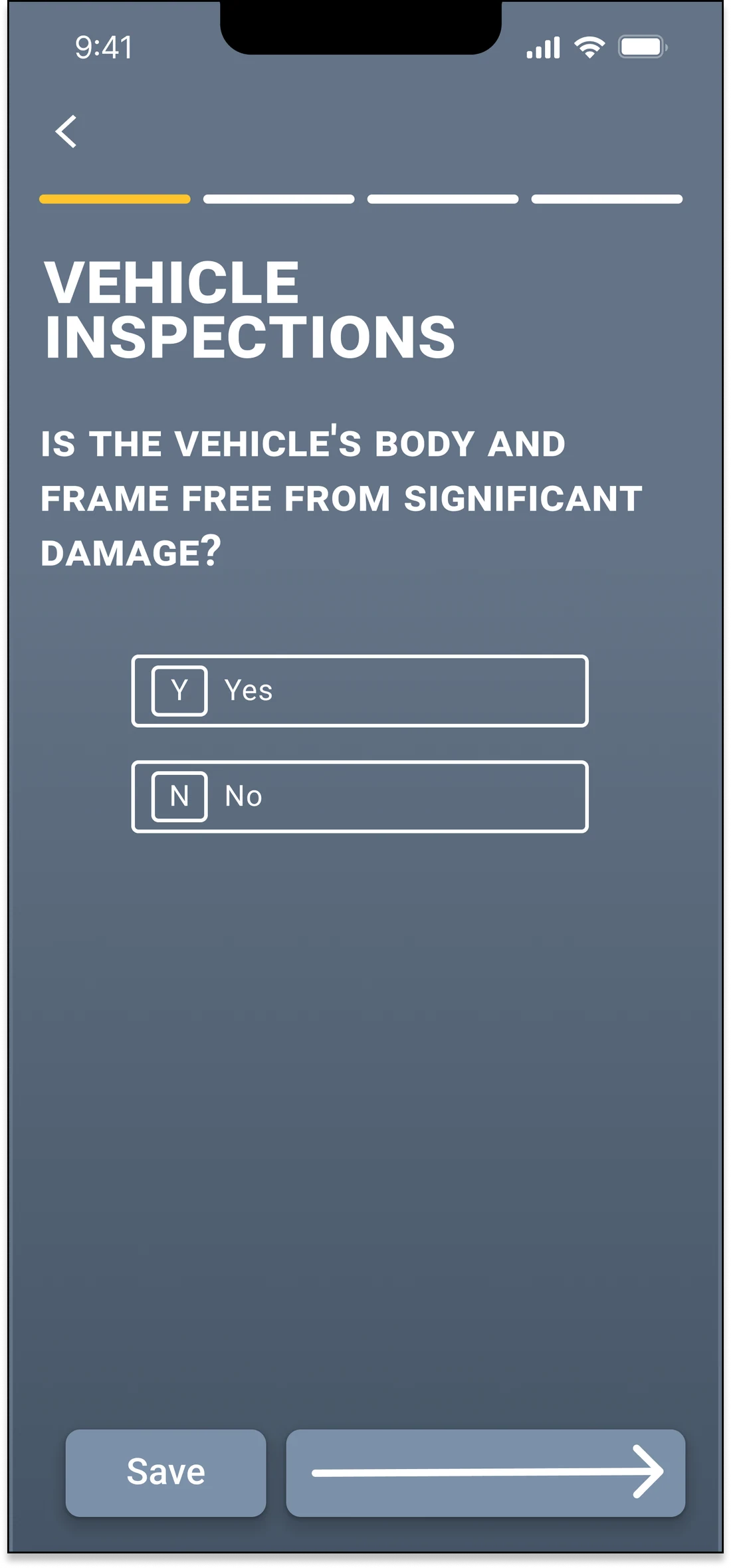 Version 2 inspection, one yes or no question per screen